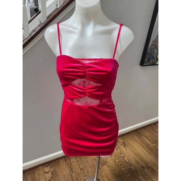 Lovers + Friends Dylan Velvet and Lace Hot Pink Mini Dress Size XS - Picture 2 of 6